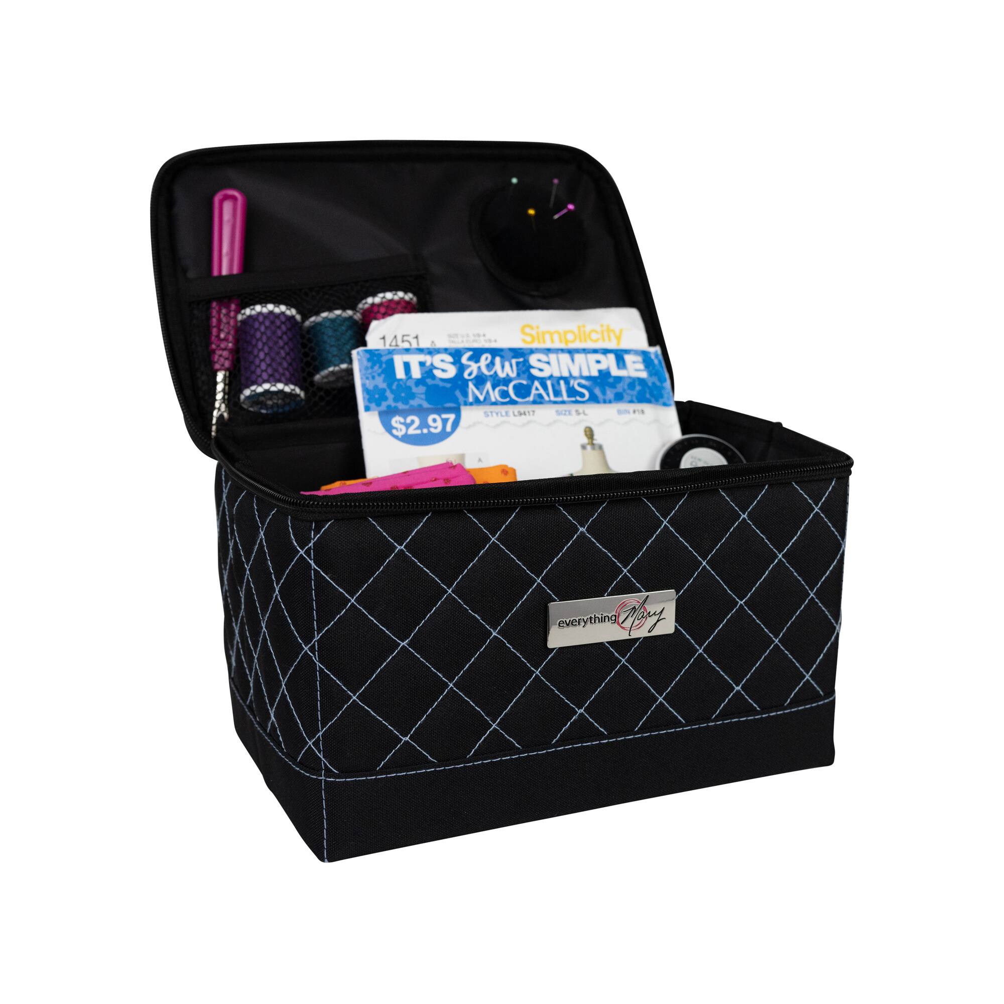 Everything Mary Black & Blue Quilted Collapsible Sewing Kit Organizer Box